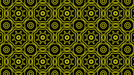 Abstract yellow geometric seamless pattern background. Abstract Stripes Kaleidoscope. Fast Psychedelic Colorful Kaleidoscope VJ background. Disco Abstract Background. Kaleidoscope effect