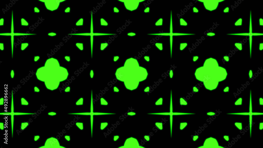 Poster abstract green geometric seamless pattern background. psychedelic colorful kaleidoscope vj backgroun