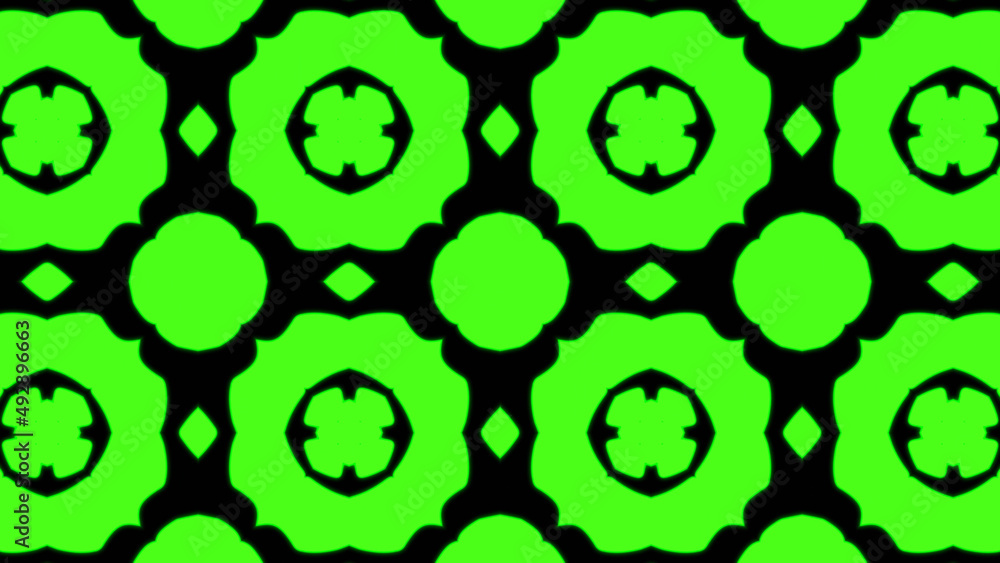 Poster abstract green geometric seamless pattern background. psychedelic colorful kaleidoscope vj backgroun