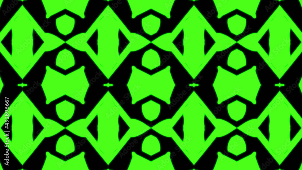 Poster abstract green geometric seamless pattern background. psychedelic colorful kaleidoscope vj backgroun