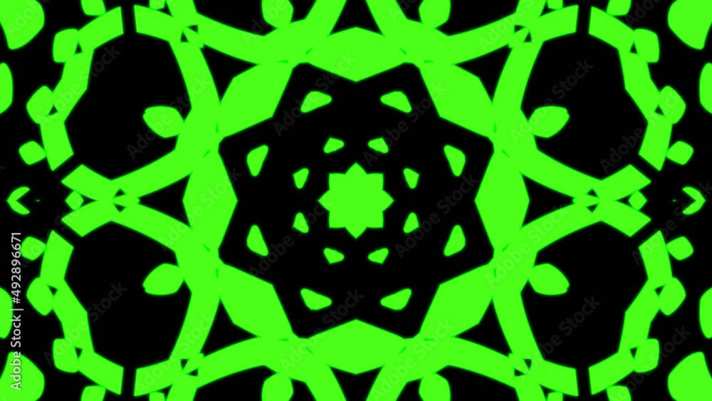Poster abstract green geometric seamless pattern background. psychedelic colorful kaleidoscope vj backgroun