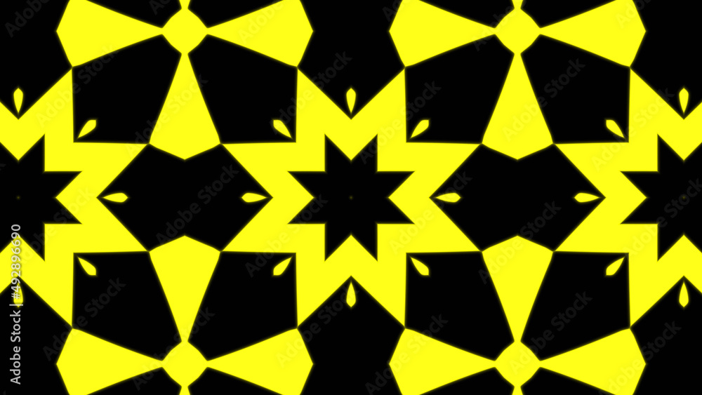 Poster abstract yellow geometric seamless pattern background. abstract stripes kaleidoscope. fast psychedel