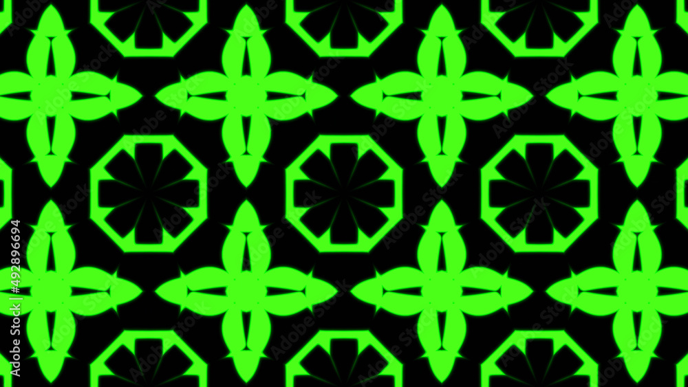 Poster abstract green geometric seamless pattern background. psychedelic colorful kaleidoscope vj backgroun