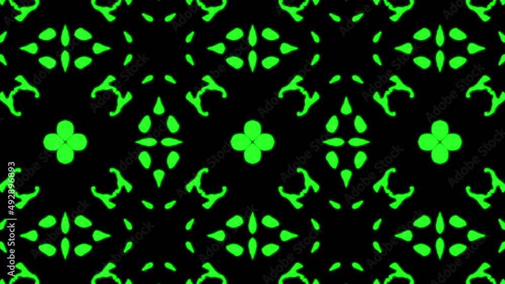 Poster abstract green geometric seamless pattern background. psychedelic colorful kaleidoscope vj backgroun