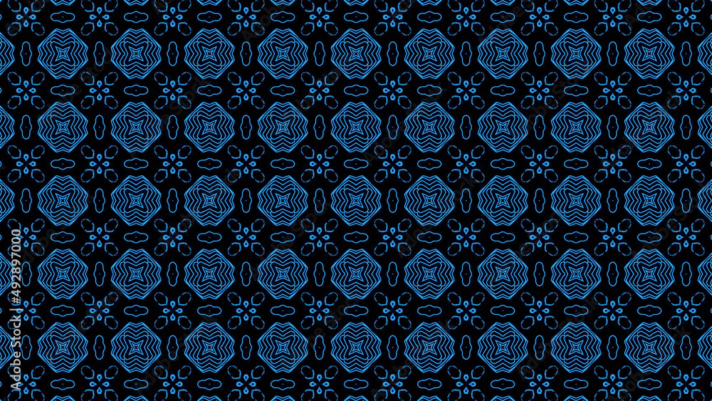 Poster abstract blue geometric seamless pattern background. abstract stripes kaleidoscope. psychedelic colo
