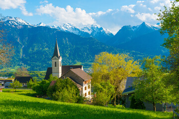 Fototapeta na wymiar Village of Düns in the Walgau Valley, State of Vorarlberg, Austria