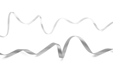 Curly silver ribbons on white background