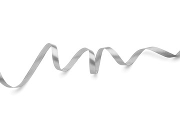Curly silver ribbon on white background
