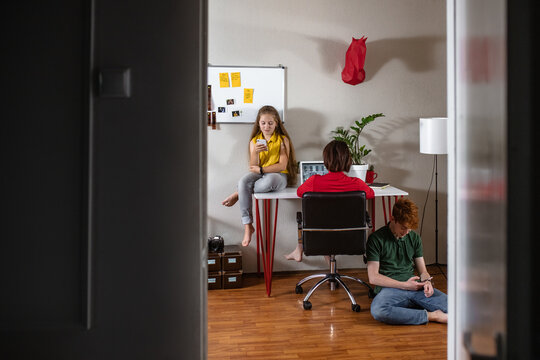 Family with gadgets in the networks