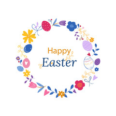 Happy Easter, postcard, banner, frame. Cute spring design with typography. Modern style