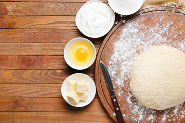 Preparing of lazy dumplings on wooden background, closeup