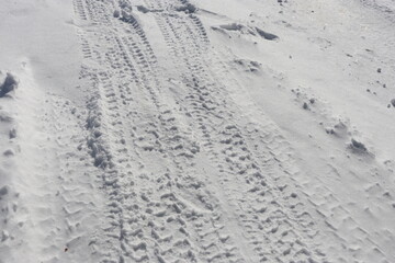 Tire Tread Mark Tracks in Snow During Winter