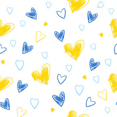 Hand drawn yellow and blue heart of symbol flag Ukraine. Vector