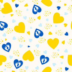 Yellow and blue hearts help babies of symbol flag Ukraine. Vector