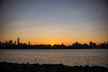 city skyline at sunset