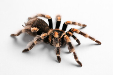 Scary tarantula spider on white background