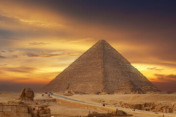 Egyptian pyramids in Giza a wonder of the world - obrazy, fototapety, plakaty