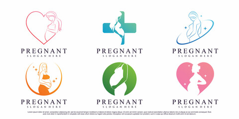 Set bundle woman pregnant logo design template with creative element Premium Vector - obrazy, fototapety, plakaty