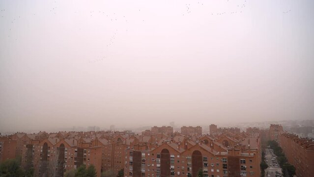 A large cloud of dust from the Sahara covers Madrid due to the Celia squall. Madrid, Spain, March 15, 2022.