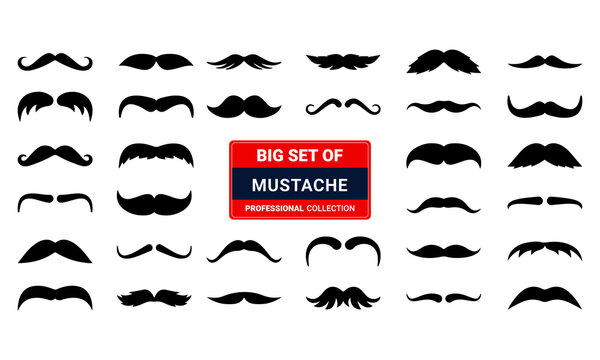 Big Set Of Men Mustaches Vector Silhouettes. 