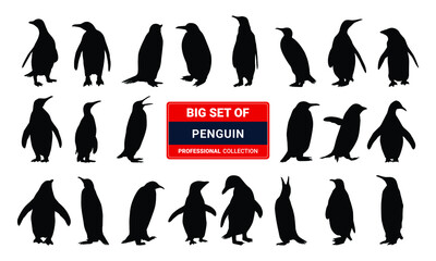 Set of penguins silhouettes.  