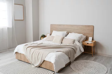 Foto op Aluminium Comfortable bed and nightstands in room © Pixel-Shot