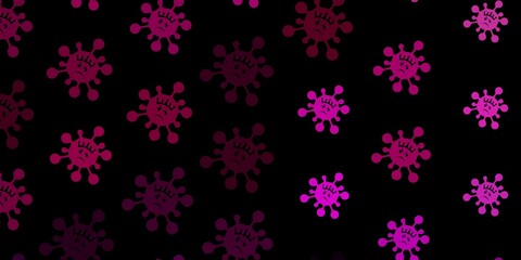 Dark pink vector background with covid-19 symbols.