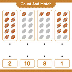 Count and match, count the number of Rugby Ball and match with the right numbers. Educational children game, printable worksheet, vector illustration