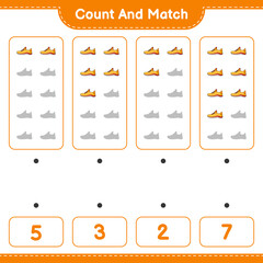 Count and match, count the number of Running Shoes and match with the right numbers. Educational children game, printable worksheet, vector illustration