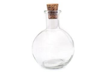 glass vial with a cork stopper on a white background