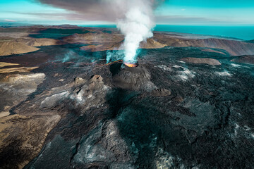 Fagradalsfjall volcano eruption in Iceland. September 2021.