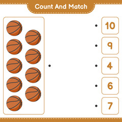 Count and match, count the number of Basketball and match with the right numbers. Educational children game, printable worksheet, vector illustration