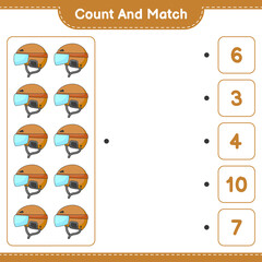 Count and match, count the number of Hockey Helmet and match with the right numbers. Educational children game, printable worksheet, vector illustration