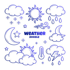 Weather doodle illustration with hand drawn gradient outline style