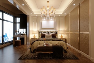 Naklejka na ściany i meble 3d render. Modern luxury bedroom interior.