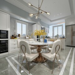 3d render. Modern kitchen interior scene.