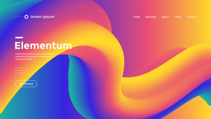 Liquid wave backgrounds for flyer, cover, brochure. Modern poster layout with gradient 3d shapes. Gradient wavy form composition for flyer. Dynamic colored web page with flow art shape. Vector