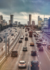 traffic on the highway miami usa florida views skyscrapers rain cars 