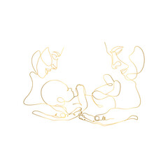 Holding Baby Feet Gold Line Art | Printable Family Line Art Print | Minimalist Nursery Wall Art | Baby Room Wall Decor	| Gold line
