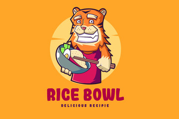 Tiger With Rice Bowl Mascot Logo