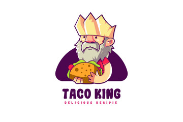 Taco King Cartoon Mascot Logo