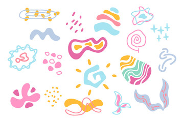 Abstract shape elements with trendy modern hand drawn textured shapes, creative contemporary aesthetic doodle elements illustration set texture graphic