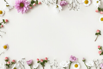 シンプルな花のフレーム　白のバックボード - obrazy, fototapety, plakaty