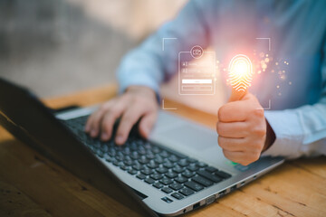 cyber security concepts, login, user fingerprint Secure and encrypted identity,secure access to...