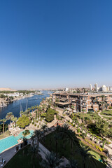 Aswan landmarks. The Old Catarct Hotel looking over the Nile.
