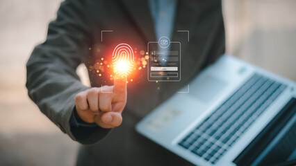cyber security concepts, login, user fingerprint Secure and encrypted identity,secure access to...