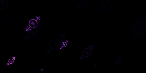 Dark Purple vector background with woman symbols.
