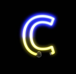 Neon Ukraine Lights Themed Characters Letter C