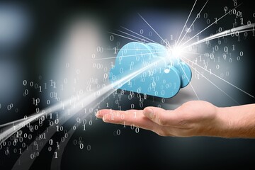 Cloud technology, and Cloud storage Concept. Hand holding computing  Cloud technology internet storage network.