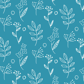 青の植物シンプルパターン